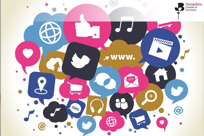 Overlapping speech bubbles with social media icons - join this advanced social media training workshop on 9th September 2020