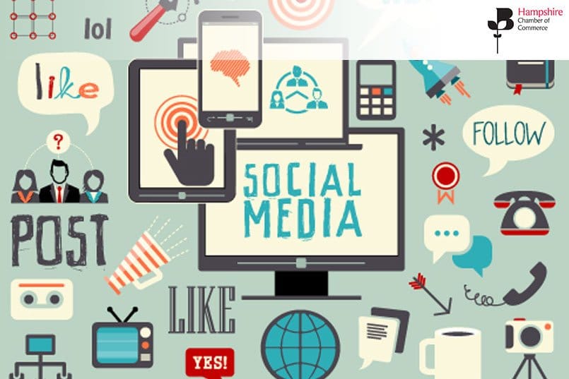 A collage of social media buzzwords - join the advanced social media training course on 24th November 2020