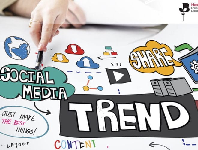 Woman pointing at social media on a chart with a pen - join the social media for beginners workshop on 20th October 2020