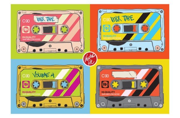 vector illustration of mix tapes in different colours