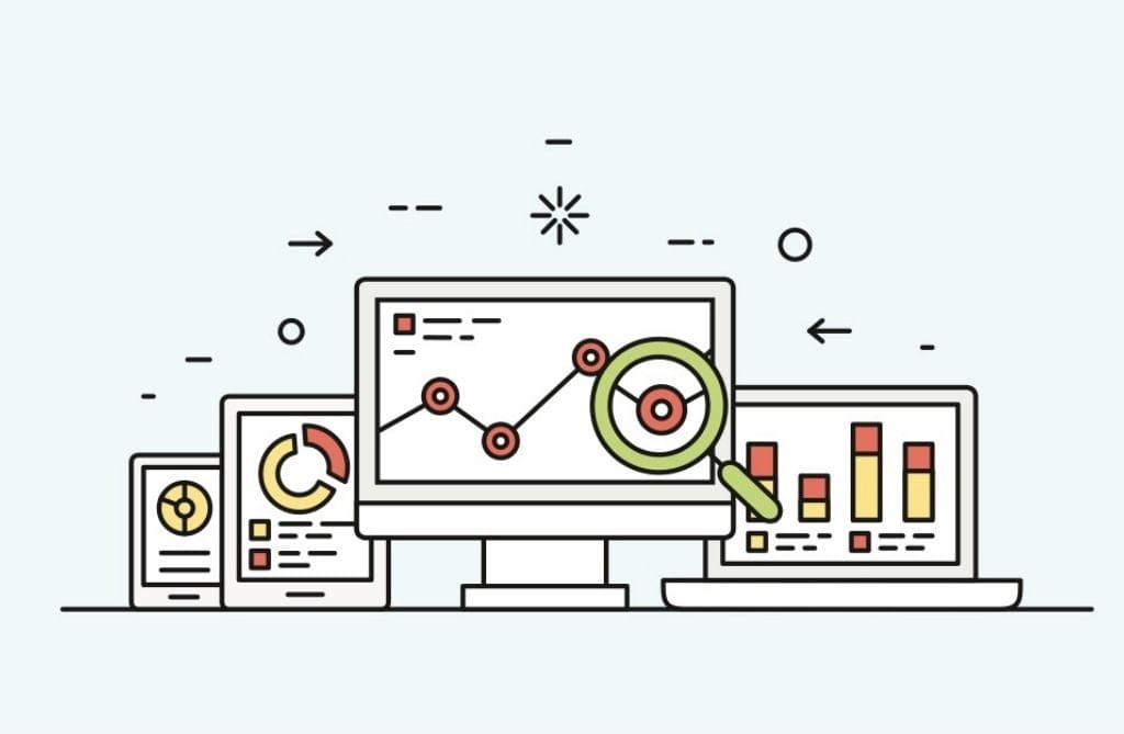 A vector image of statistics on screens of different sizes