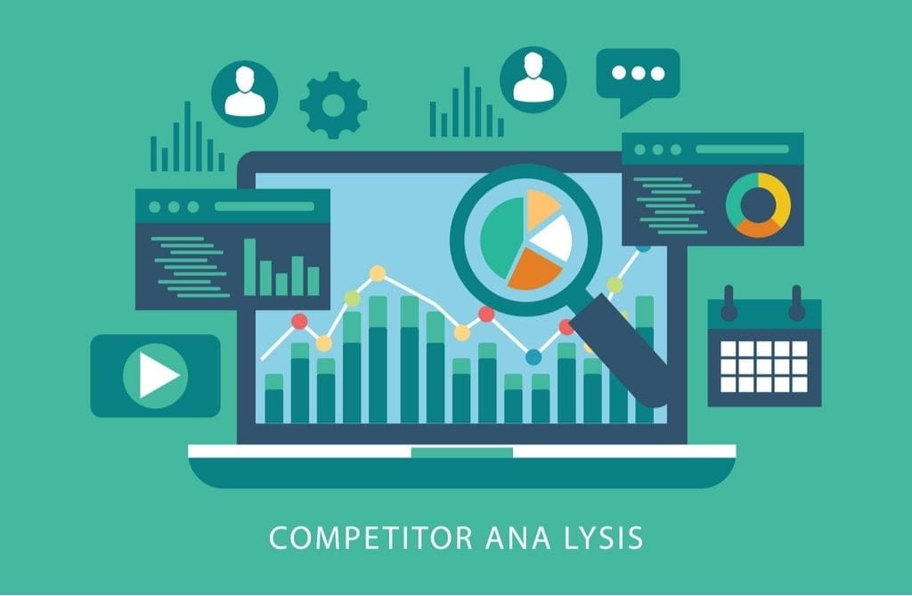 A drawing displaying competitor analysis stats on a laptop screen