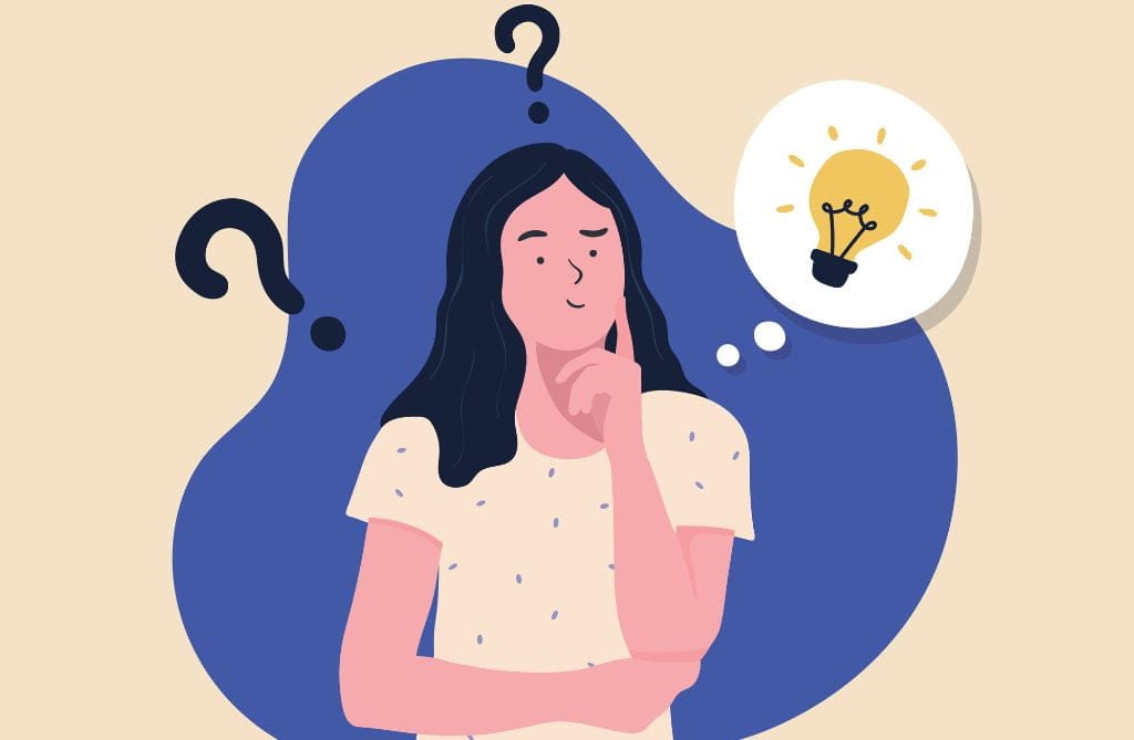 A vector drawing of a woman pondering what she learned