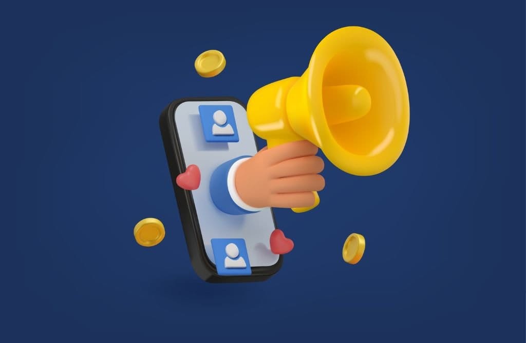 A drawing of a megaphone emerging from a smartphone