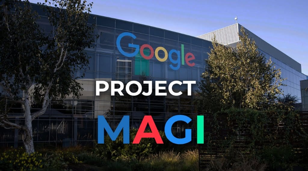 an image of a google building with project MAGI logo
