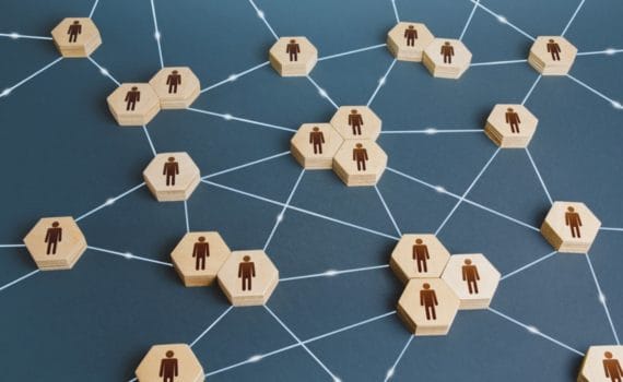 counters representing people interconnected by lines