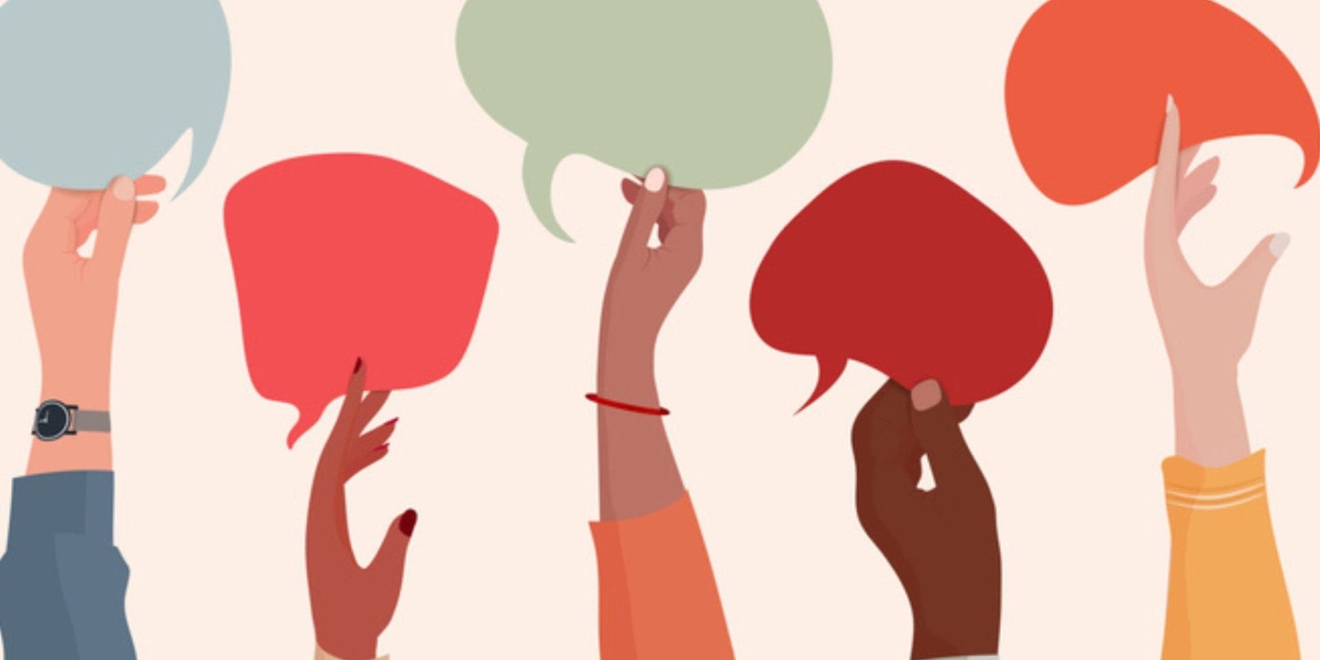 Stylised image of diverse hands representing inclusive marketing