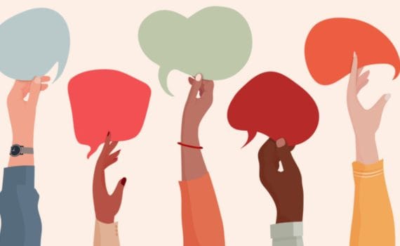 Stylised image of diverse hands representing inclusive marketing