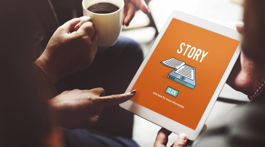 A tablet displaying storytelling web design