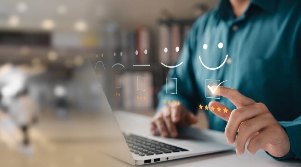 Someone leaves feedback on a website - stylised image