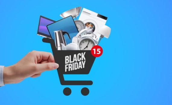 AN IMAGE OF A shopping cart, stylised, reading black friday