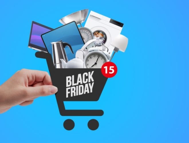 AN IMAGE OF A shopping cart, stylised, reading black friday