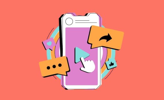 A stylised image of a phone with someone hitting the 'play' button