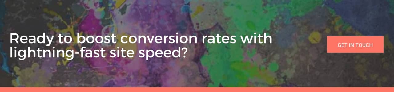 Website banner reading “Ready to boost conversion rates with lightning-fast site speed?” with CTA button, promoting 7-second site speed test.