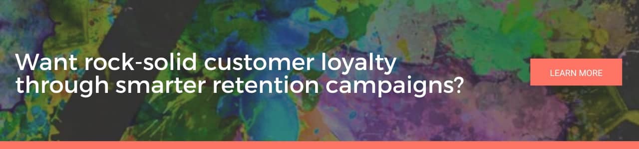 Website banner reading “Want rock-solid customer loyalty through smarter retention campaigns?” with CTA button, promoting customer retention.