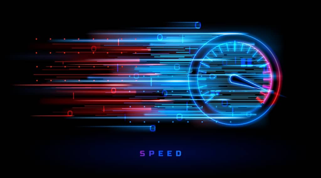 Futuristic digital speedometer graphic symbolising website performance