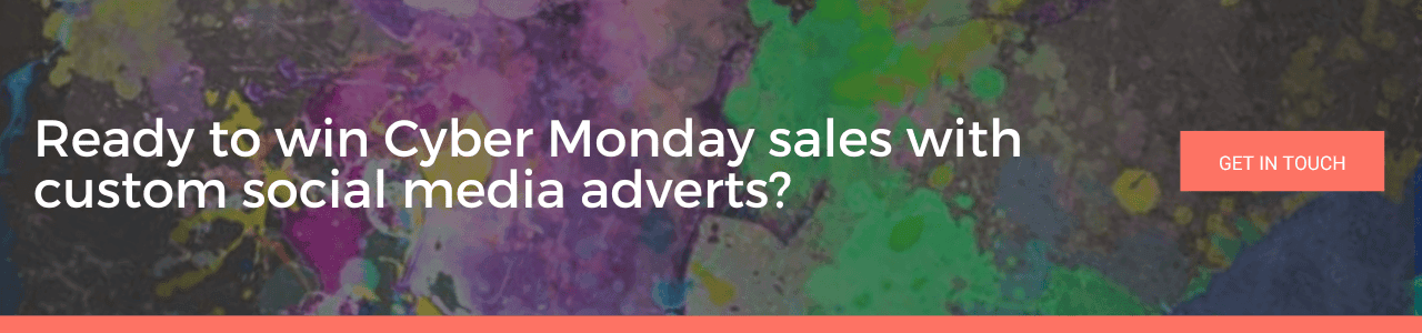 Promotional banner encouraging businesses to boost Cyber Monday Ads using custom social media adverts.