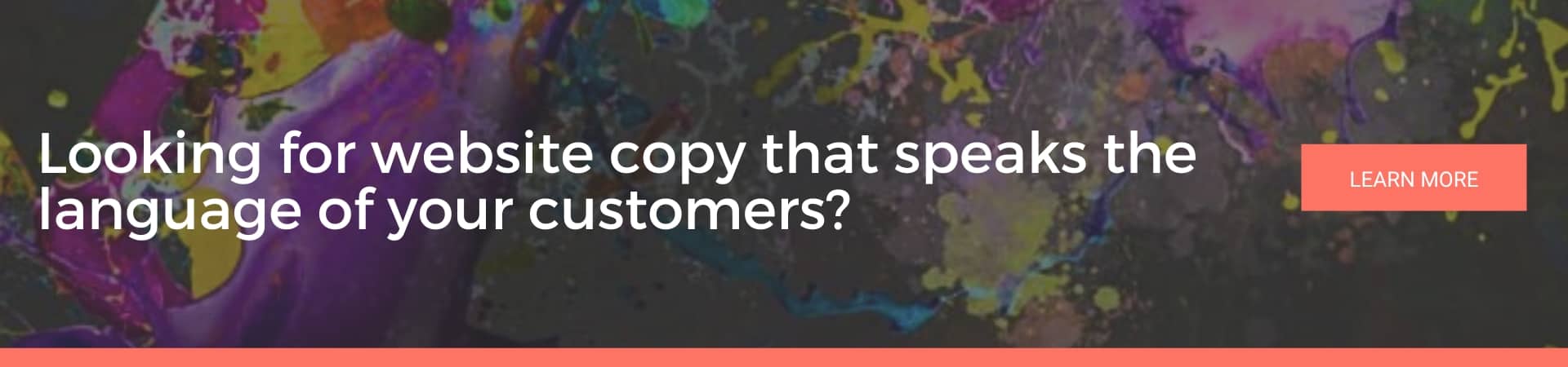 Marketing banner asking about website copy that speaks to customers, highlighting tone of voice, pain points and writing blogs.