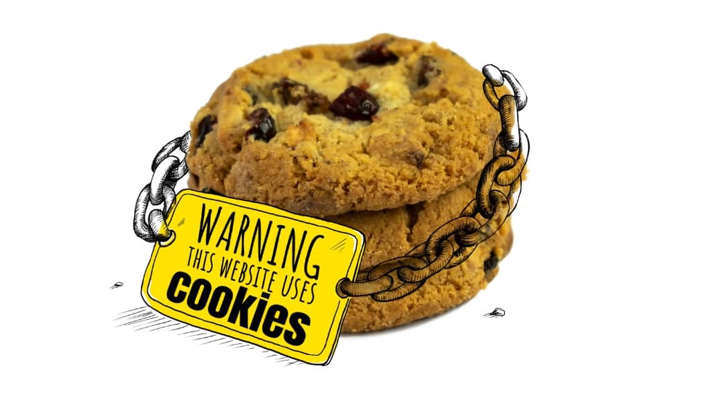 Cookie graphic with warning sign symbolising customer relations, data protection, brand awareness and email marketing compliance for better ROI.