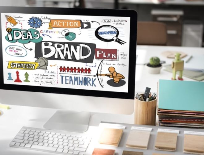 A creative workspace showing brand planning visuals that highlight the balance of brand vs. performance marketing used by marketing agencies in Berkshire.