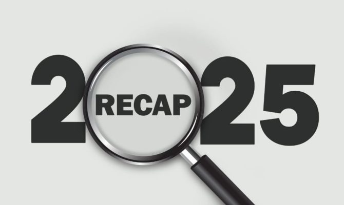 digital marketing recap 2025, the number 2025 with a magnifying glass over the middle showing the word recap